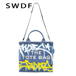 Letter Graffiti Tote Canvas Handbag Shoulder Crossbody Bag