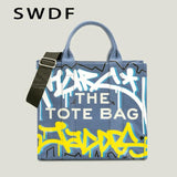 Letter Graffiti Tote Canvas Handbag Shoulder Crossbody Bag
