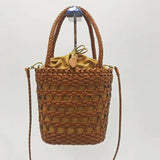 Cowhide Woven Shoulder Bag Hollow Casual Shopping Bag