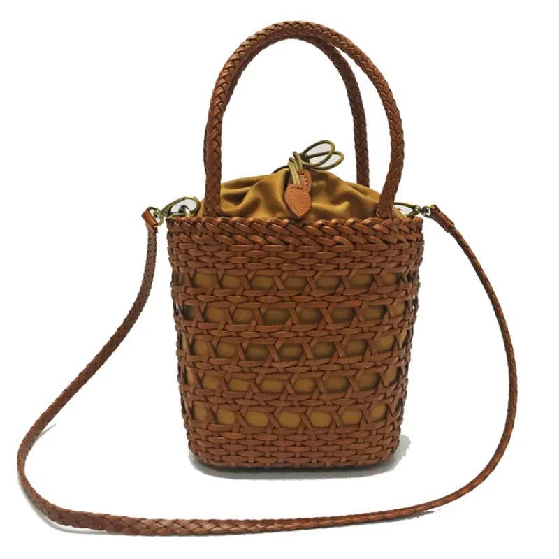 Cowhide Woven Shoulder Bag Hollow Casual Shopping Bag