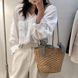 Straw Shoulder Bag National Style Bucket Women Bag