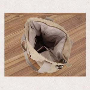 Canvas Tote Shoulder Bag Large Casual Handbag Zipper Khaki Rice