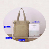 Canvas Tote Shoulder Bag Large Casual Handbag Zipper Khaki Rice