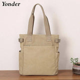 Canvas Tote Shoulder Bag Large Casual Handbag Zipper Khaki Rice