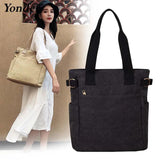Canvas Tote Shoulder Bag Large Casual Handbag Zipper Khaki Rice