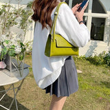 Green Leather Shoulder Bag Vintage Female Handbag