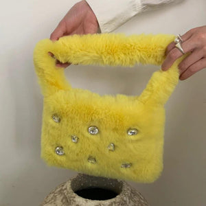 Fluffy Shoulder Bags Women Diamond Solid Plush Handbag Female Warm Fur Bag