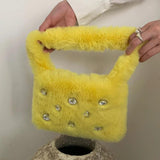 Fluffy Shoulder Bags Women Diamond Solid Plush Handbag Female Warm Fur Bag