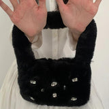 Fluffy Shoulder Bags Women Diamond Solid Plush Handbag Female Warm Fur Bag