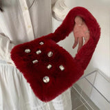 Fluffy Shoulder Bags Women Diamond Solid Plush Handbag Female Warm Fur Bag