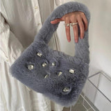 Fluffy Shoulder Bags Women Diamond Solid Plush Handbag Female Warm Fur Bag