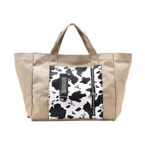 Casual Cow Pattern Canvas Tote Women Handbags Shoulder Crossbody Bags