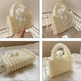 Woven Pearls Bag Shoulder Bags for Women Small Beading Handbags