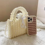 Woven Pearls Bag Shoulder Bags for Women Small Beading Handbags