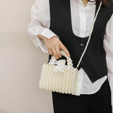 Woven Pearls Bag Shoulder Bags for Women Small Beading Handbags
