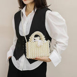 Woven Pearls Bag Shoulder Bags for Women Small Beading Handbags