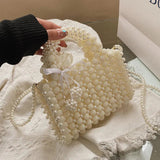 Woven Pearls Bag Shoulder Bags for Women Small Beading Handbags
