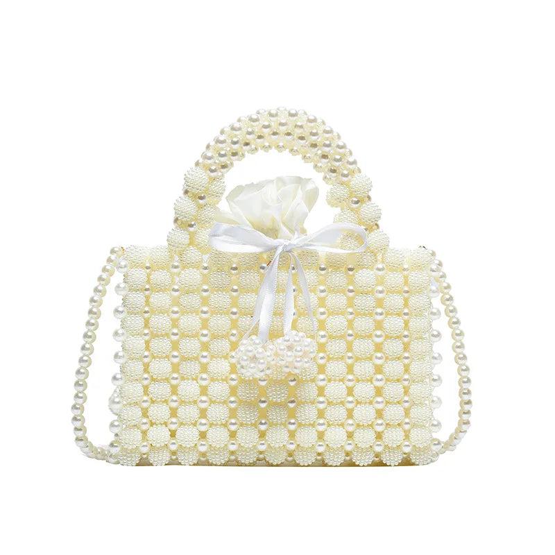 Woven Pearls Bag Shoulder Bags for Women Small Beading Handbags