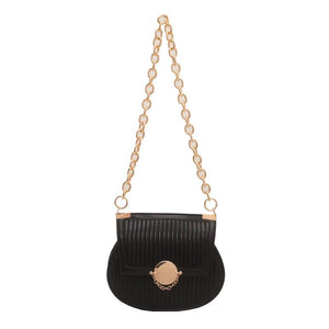 Trendy Women's Stripe PU Leather Handbag with Solid Chain Saddle Shoulder Bag