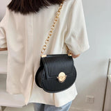 Trendy Women's Stripe PU Leather Handbag with Solid Chain Saddle Shoulder Bag