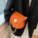 Trendy Women's Stripe PU Leather Handbag with Solid Chain Saddle Shoulder Bag