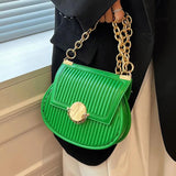 Trendy Women's Stripe PU Leather Handbag with Solid Chain Saddle Shoulder Bag