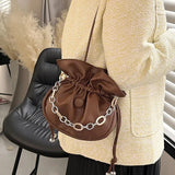 Women Bucket Bag Pu Leather Handbag Drawstring Lady Shoulder Messenger Bags