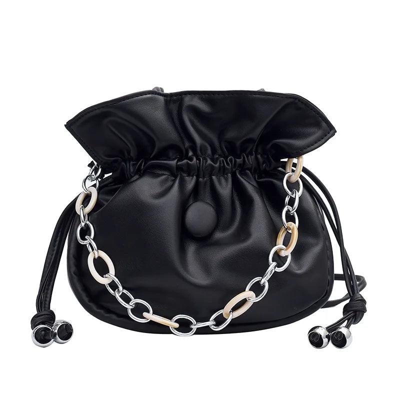 Women Bucket Bag Pu Leather Handbag Drawstring Lady Shoulder Messenger Bags