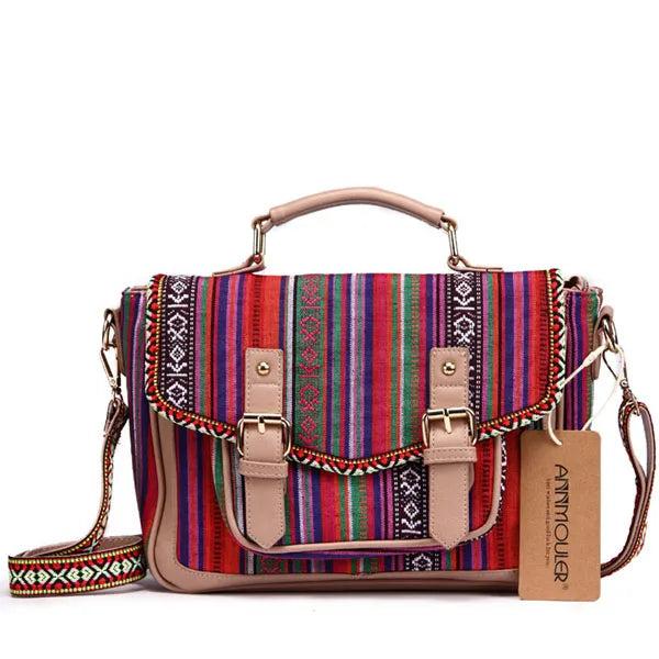 Bohemian Style Shoulder Bag High Satchel Strip Patchwork Handbags