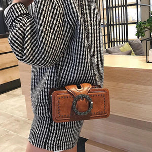 Women's PU Leather Shoulder Bag Studded Diamond Mini Crossbody