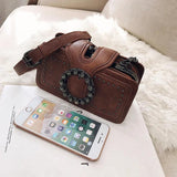 Women's PU Leather Shoulder Bag Studded Diamond Mini Crossbody