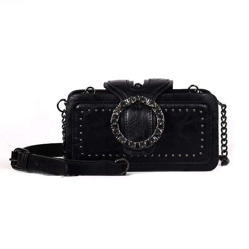 Women's PU Leather Shoulder Bag Studded Diamond Mini Crossbody