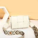Woven Cow Leather Crossbody Bag Wide Straps Handbags