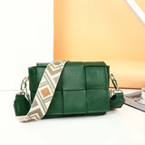 Woven Cow Leather Crossbody Bag Wide Straps Handbags