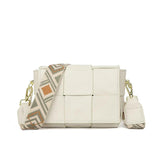 Woven Cow Leather Crossbody Bag Wide Straps Handbags