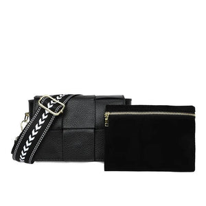 Woven Cow Leather Crossbody Bag Wide Straps Handbags