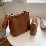 Women's Wide Strap Bucket Bag Soft PU Leather Large Tote