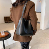 Women's Wide Strap Bucket Bag Soft PU Leather Large Tote