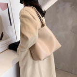 Women's Wide Strap Bucket Bag Soft PU Leather Large Tote