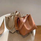 Women's Wide Strap Bucket Bag Soft PU Leather Large Tote