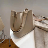 Women's Wide Strap Bucket Bag Soft PU Leather Large Tote
