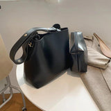 Women's Wide Strap Bucket Bag Soft PU Leather Large Tote