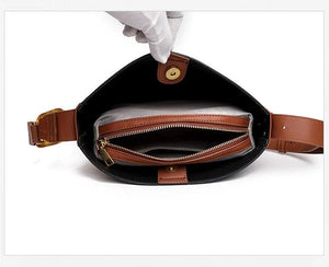 Soft Cowhide Leather Bucket Shoulder Bag for Women