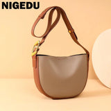 Soft Cowhide Leather Bucket Shoulder Bag for Women
