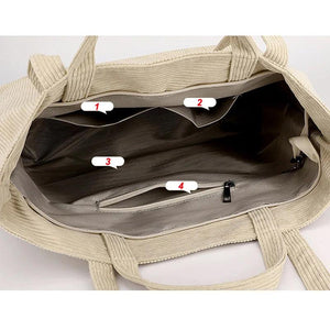 Corduroy Handbag Tote Shopping Bag Zipper Large Casual Shoulder Bags for Women