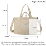 Corduroy Handbag Tote Shopping Bag Zipper Large Casual Shoulder Bags for Women