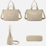 Corduroy Handbag Tote Shopping Bag Zipper Large Casual Shoulder Bags for Women