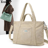 Corduroy Handbag Tote Shopping Bag Zipper Large Casual Shoulder Bags for Women