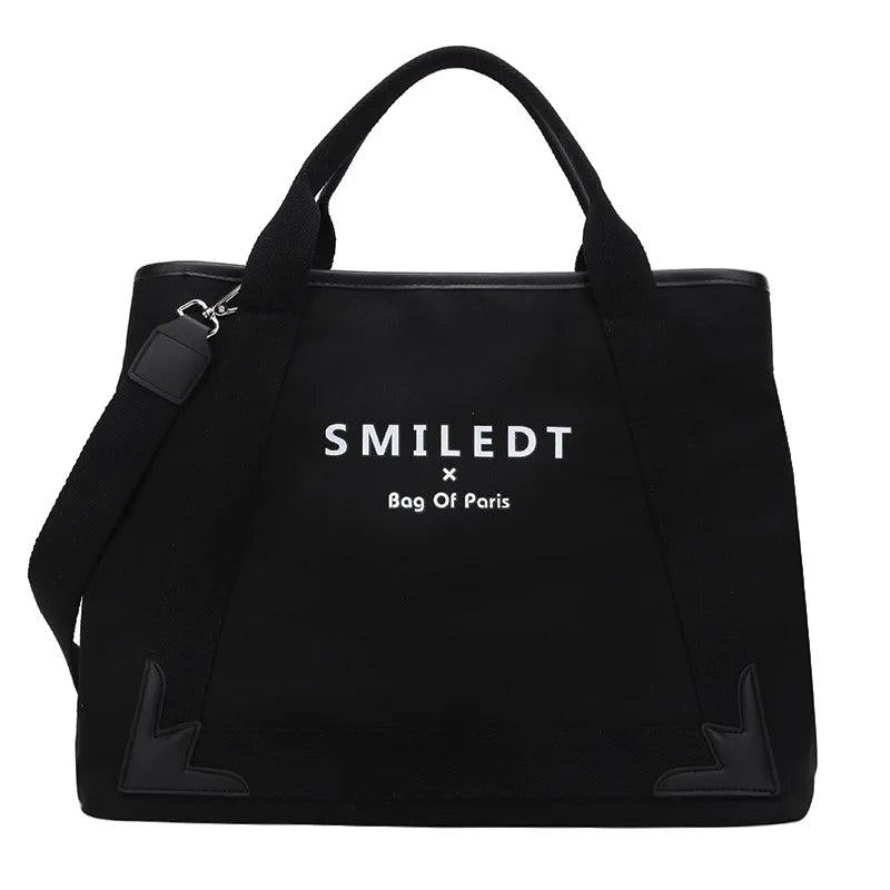 Large Capacity Letter Canvas Bag, Shoulder Crossbody Tote