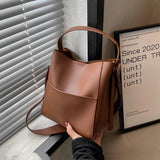 Vintage Wide Strap Bucket Shoulder Bag Large Capacity Crossbody Women